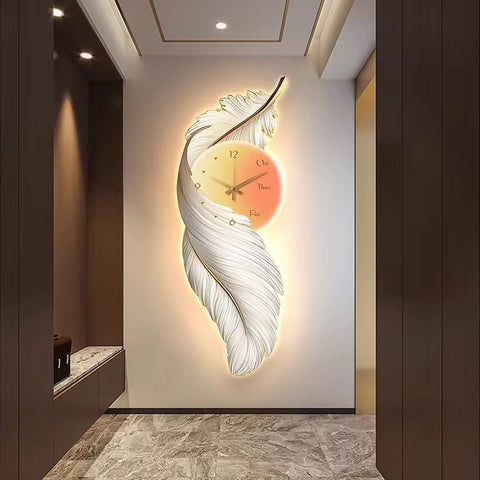 LED Feather Crystal Wall Art Clock