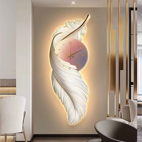 LED Feather Crystal Wall Art Clock