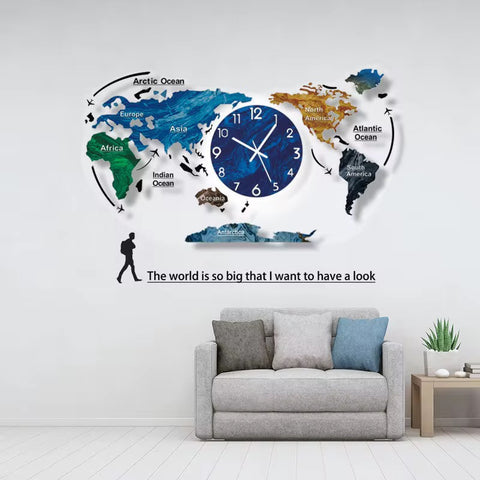 LED World Map Wall Clock 120x55cm