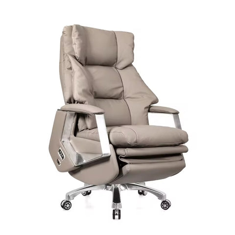 High-End Electric Leather Office Chair with Massage Function - Light Grey