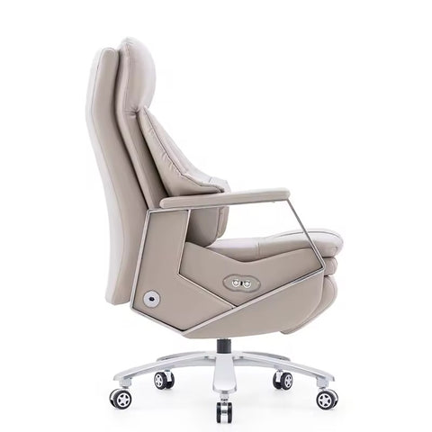 High-End Electric Leather Office Chair with Massage Function - Light Grey