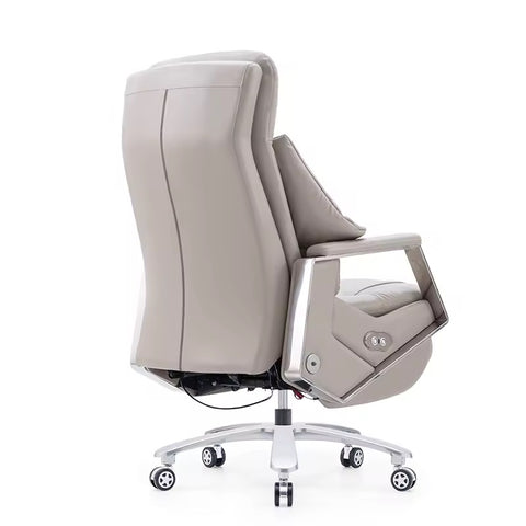 High-End Electric Leather Office Chair with Massage Function - Light Grey