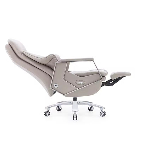 High-End Electric Leather Office Chair with Massage Function - Light Grey