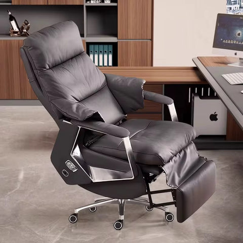 High-End Electric Leather Office Chair with Massage Function - Dark Grey