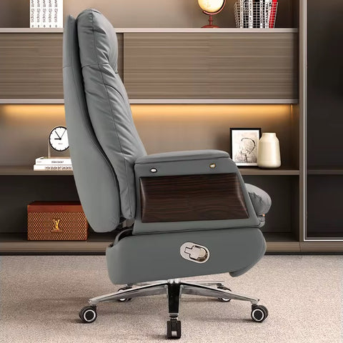 Luxury Modern High-Back Leather Executive Office Chair - Grey