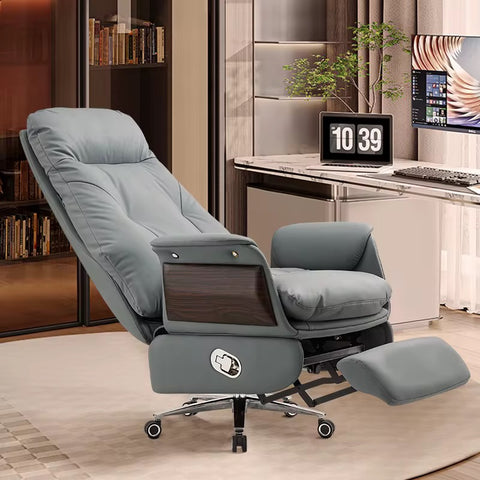Luxury Modern High-Back Leather Executive Office Chair - Grey