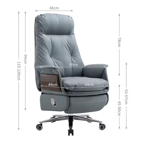 Luxury Modern High-Back Leather Executive Office Chair - Grey