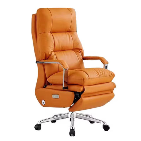 Ergonomic Genuine Leather Executive Office Chair with Adjustable Features & Stainless Steel Base - Orange