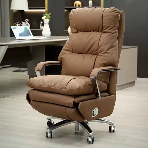 Ergonomic Genuine Leather Executive Office Chair with Adjustable Features & Stainless Steel Base - Orange