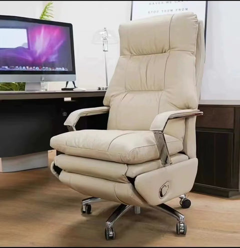 Ergonomic Genuine Leather Executive Office Chair with Adjustable Features & Stainless Steel Base - Orange