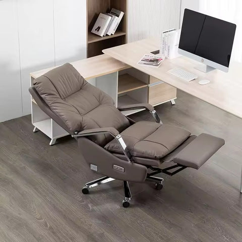 Ergonomic Genuine Leather Executive Office Chair with Adjustable Features & Stainless Steel Base - Dark Grey