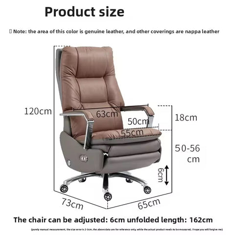 Ergonomic Genuine Leather Executive Office Chair with Adjustable Features & Stainless Steel Base - Orange