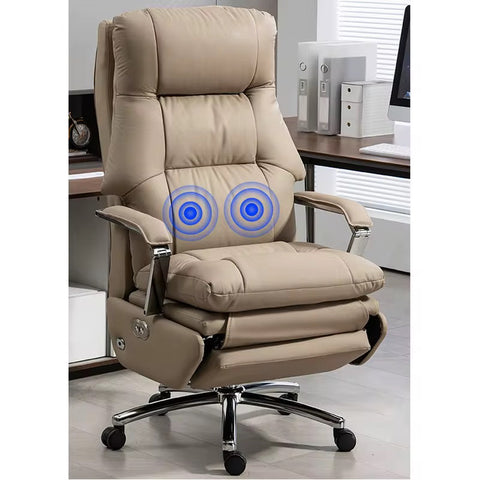 Ergonomic Genuine Leather Executive Office Chair with Adjustable Features & Stainless Steel Base - Orange