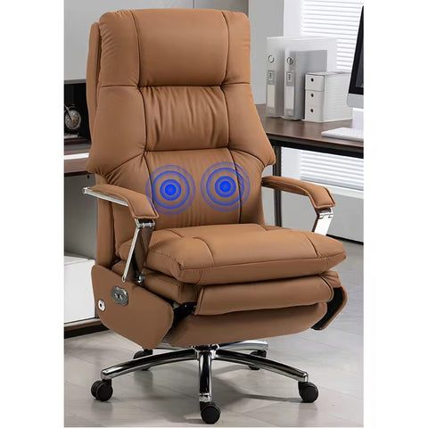 Ergonomic Genuine Leather Executive Office Chair with Adjustable Features & Stainless Steel Base - Orange