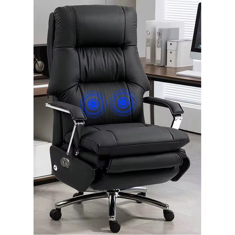 Ergonomic Genuine Leather Executive Office Chair with Adjustable Features & Stainless Steel Base - Black