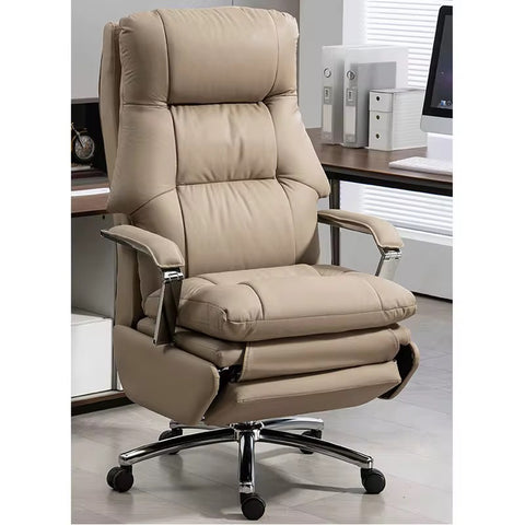 Ergonomic Genuine Leather Executive Office Chair with Adjustable Features & Stainless Steel Base - Orange