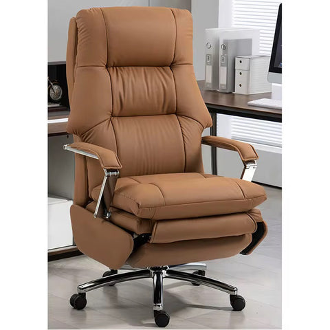 Ergonomic Genuine Leather Executive Office Chair with Adjustable Features & Stainless Steel Base - Orange