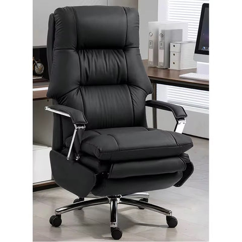 Ergonomic Genuine Leather Executive Office Chair with Adjustable Features & Stainless Steel Base - Black