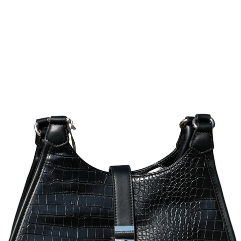David Jones Croc-Embossed Faux Leather Shoulder Bag (Black)
