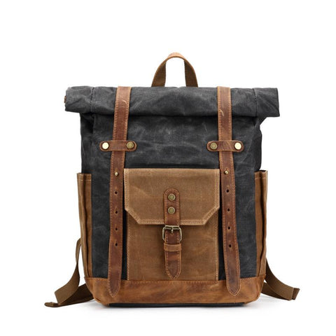 Leather Canvas Portable Waterproof Backpack