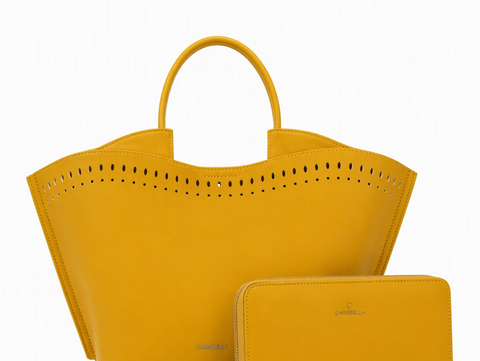 Chrisbella Laser-Cut Tote & Wallet Set (Yellow)