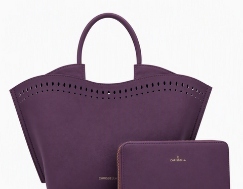 Chrisbella Laser-Cut Tote & Wallet Set (Purple)