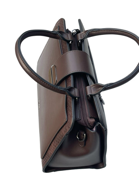 BAGCO Artisan Woven Frame Satchel- Dark Brown