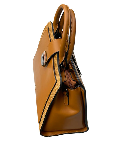 BAGCO Artisan Woven Frame Satchel- Brown