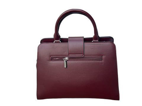 BAGCO Artisan Woven Frame Satchel- Burgundy