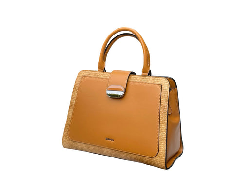 BAGCO Artisan Woven Frame Satchel- Brown
