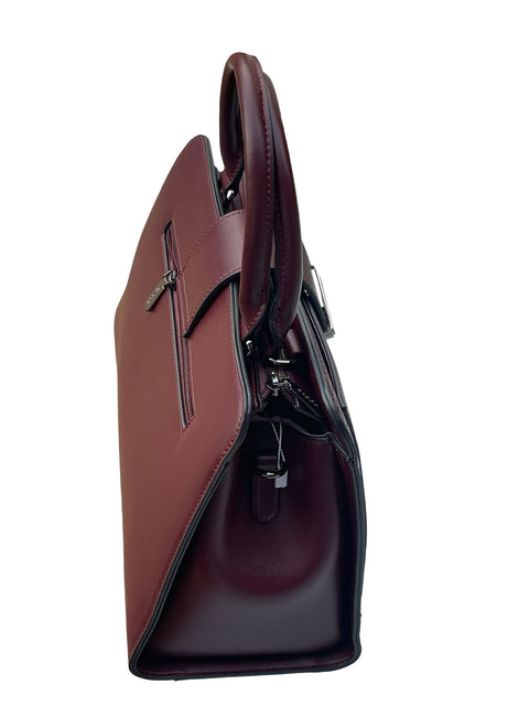 BAGCO Artisan Woven Frame Satchel- Burgundy