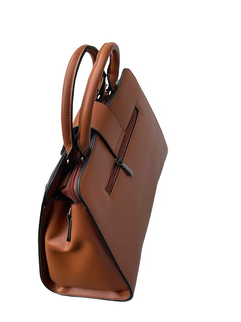 BAGCO Artisan Woven Frame Satchel- Light Brown