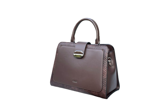 BAGCO Artisan Woven Frame Satchel- Dark Brown