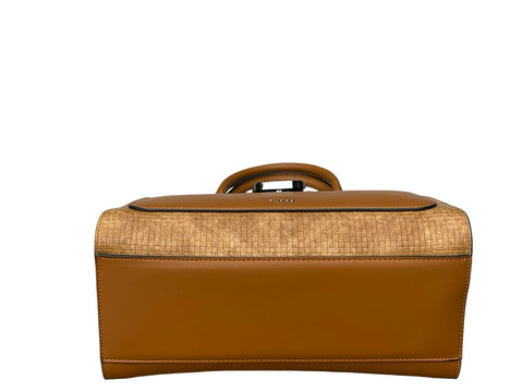 BAGCO Artisan Woven Frame Satchel- Brown
