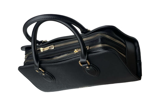 Elara Luxe Leather Satchel- Black