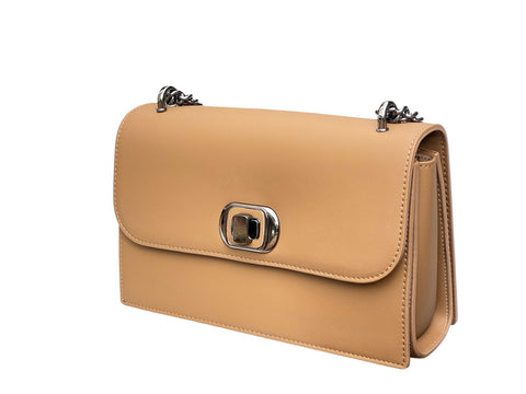Luxe Chain Flap Crossbody- Beige