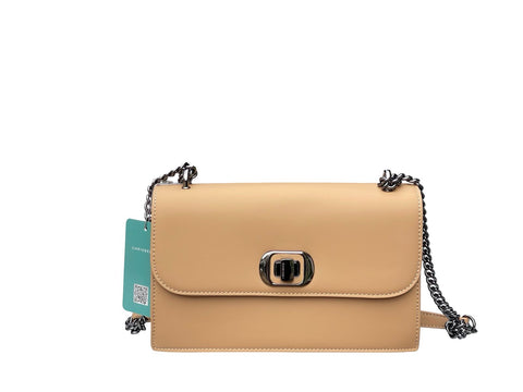Luxe Chain Flap Crossbody- Beige