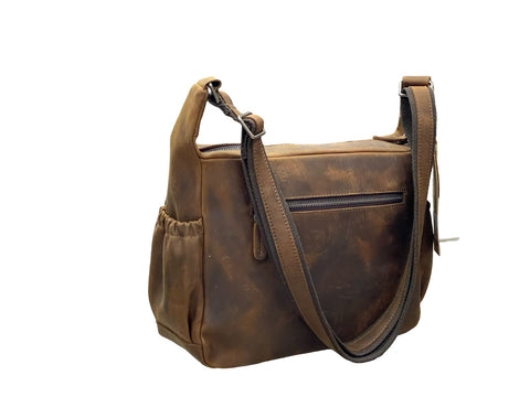 Vintage Crazy Horse Leather Multi‑Pocket Bag- Brown