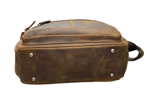 Vintage Crazy Horse Leather Multi‑Pocket Bag- Brown