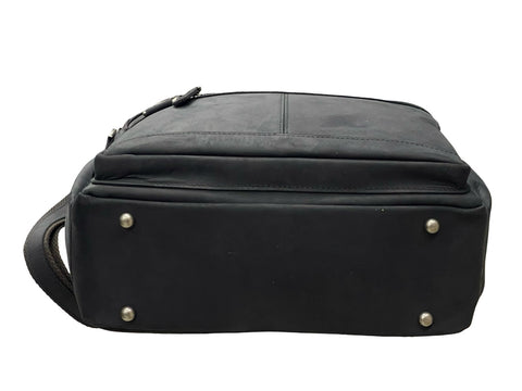 Vintage Crazy Horse Leather Multi‑Pocket Bag- Black