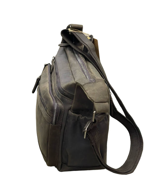 Vintage Crazy Horse Leather Multi‑Pocket Bag- Grey