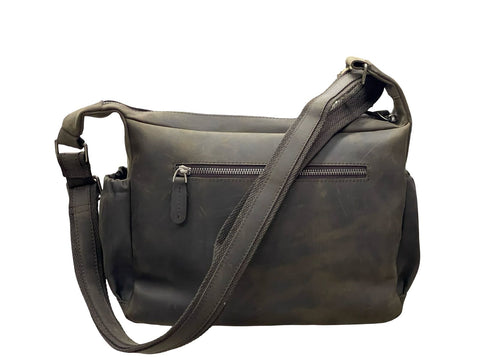 Vintage Crazy Horse Leather Multi‑Pocket Bag- Grey