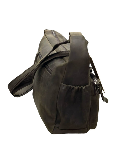 Vintage Crazy Horse Leather Multi‑Pocket Bag- Grey