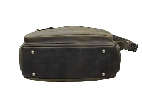 Vintage Crazy Horse Leather Multi‑Pocket Bag- Grey