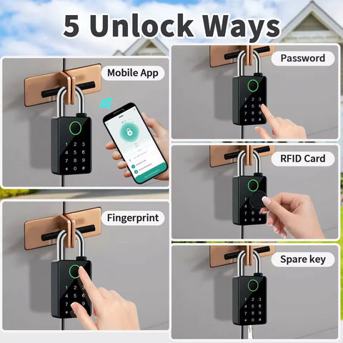 Smart Padlock with Fingerprint, Keypad & App- Black