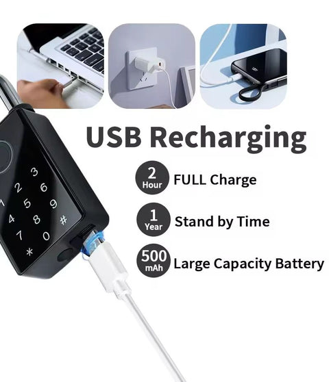Smart Padlock with Fingerprint, Keypad & App- Black