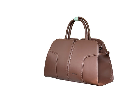 Elegant Structured Top-Handle Satchel- Deep Brown