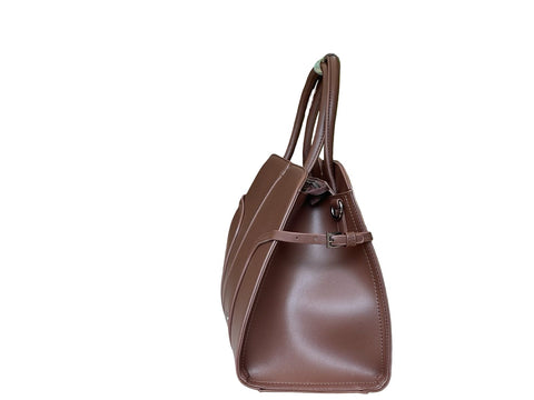 Elegant Structured Top-Handle Satchel- Deep Brown