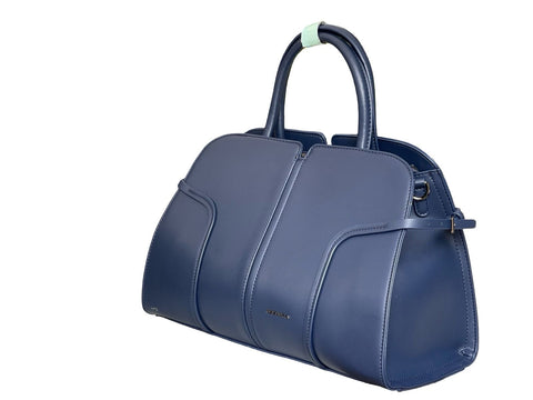 Elegant Structured Top-Handle Satchel- Blue