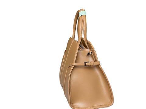 Elegant Structured Top-Handle Satchel- Light Brown